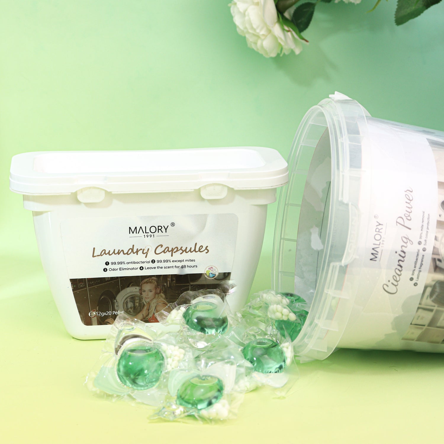 MALORY Laundry pods Combo with decorated background 