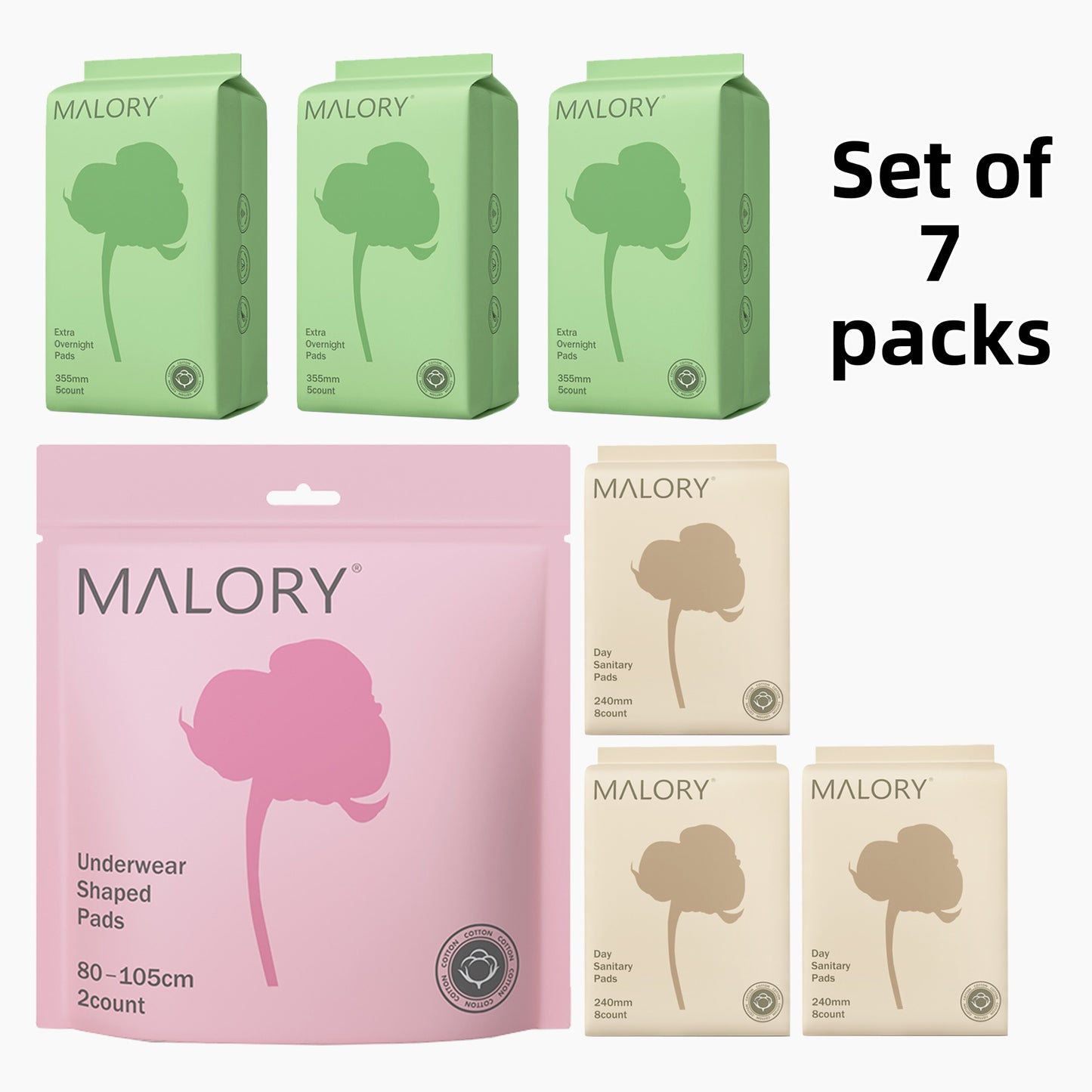 MALORY New 7-Piece Sanitary Napkin Set — All-Day Comfort